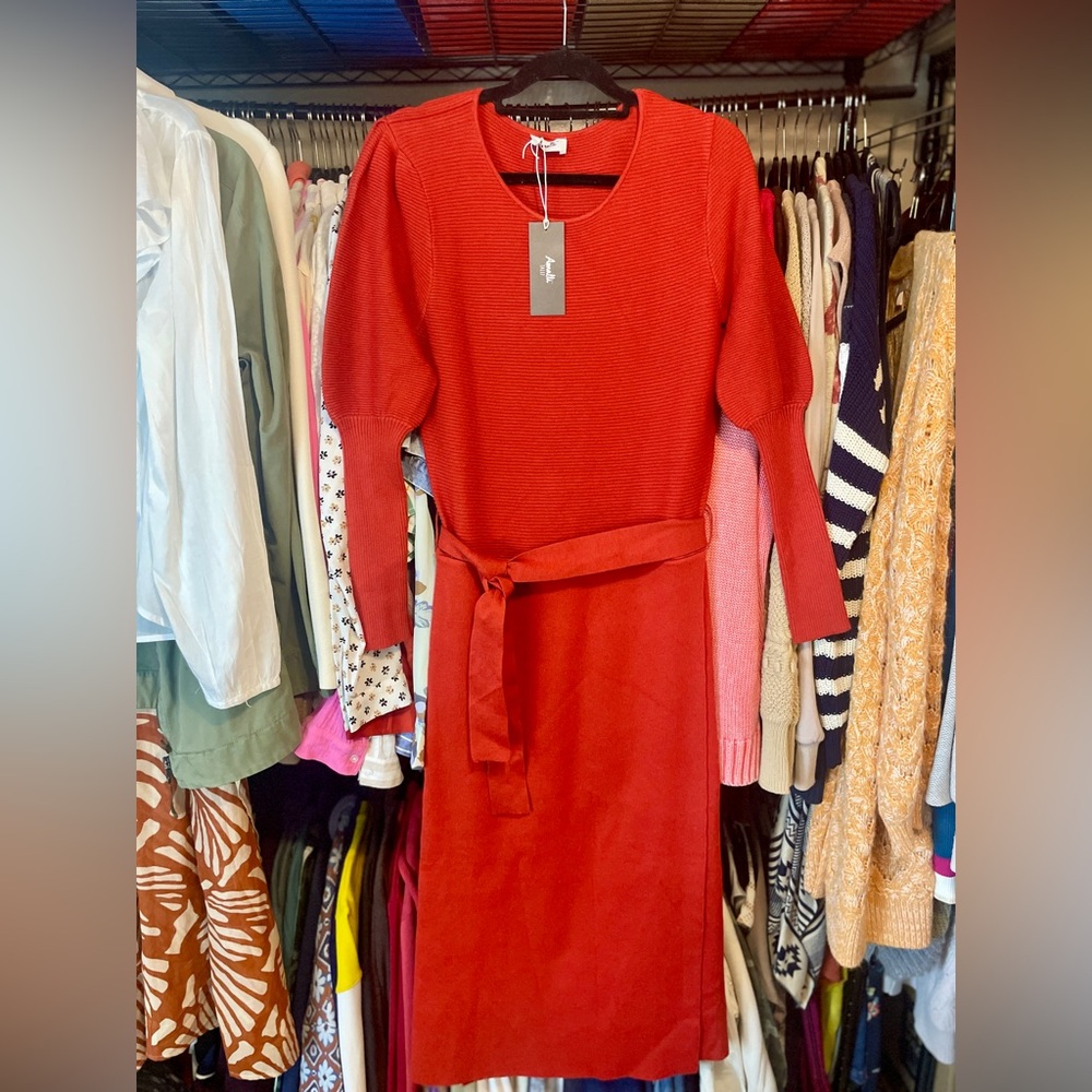 Tall Puff Sleeve Sweater Dress | Brand NWT | Amalli Talli | Medium | Wrap Waist - Picture 4 of 11